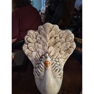 Capodimonte Vintage White & Gold Peacock Vases, Made In Italy/Collectibles